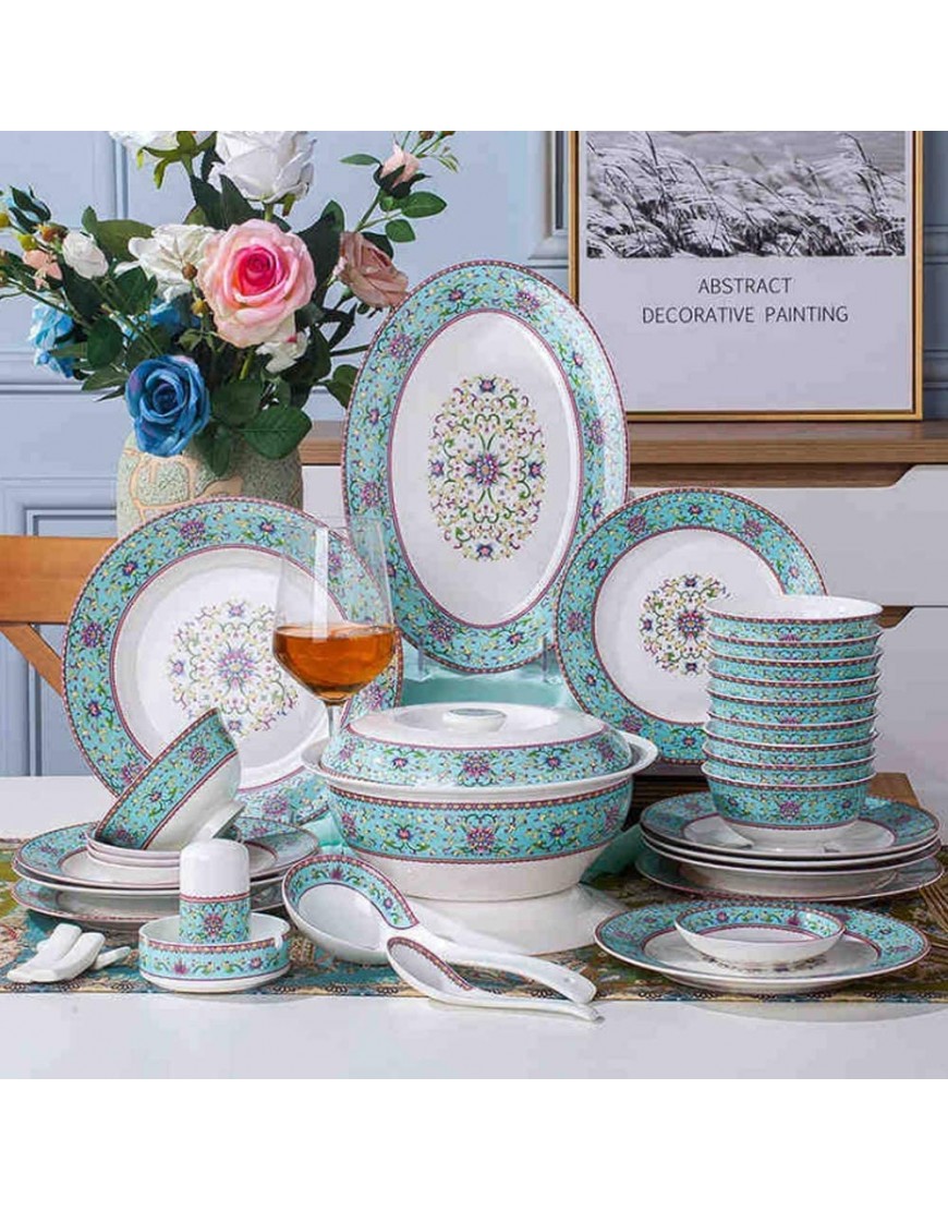 Service de table 44 pièces en porcelaine anglaise émaillée bleue pour four à micro-ondes et lave-vaisselle - B76VNRMXQ