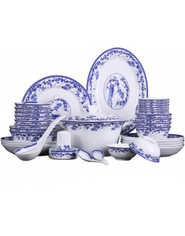 Service de table en porcelaine anglaise 44 pièces Bleu et blanc Passe au lave-vaisselle et au micro-ondes - B482DEOOE