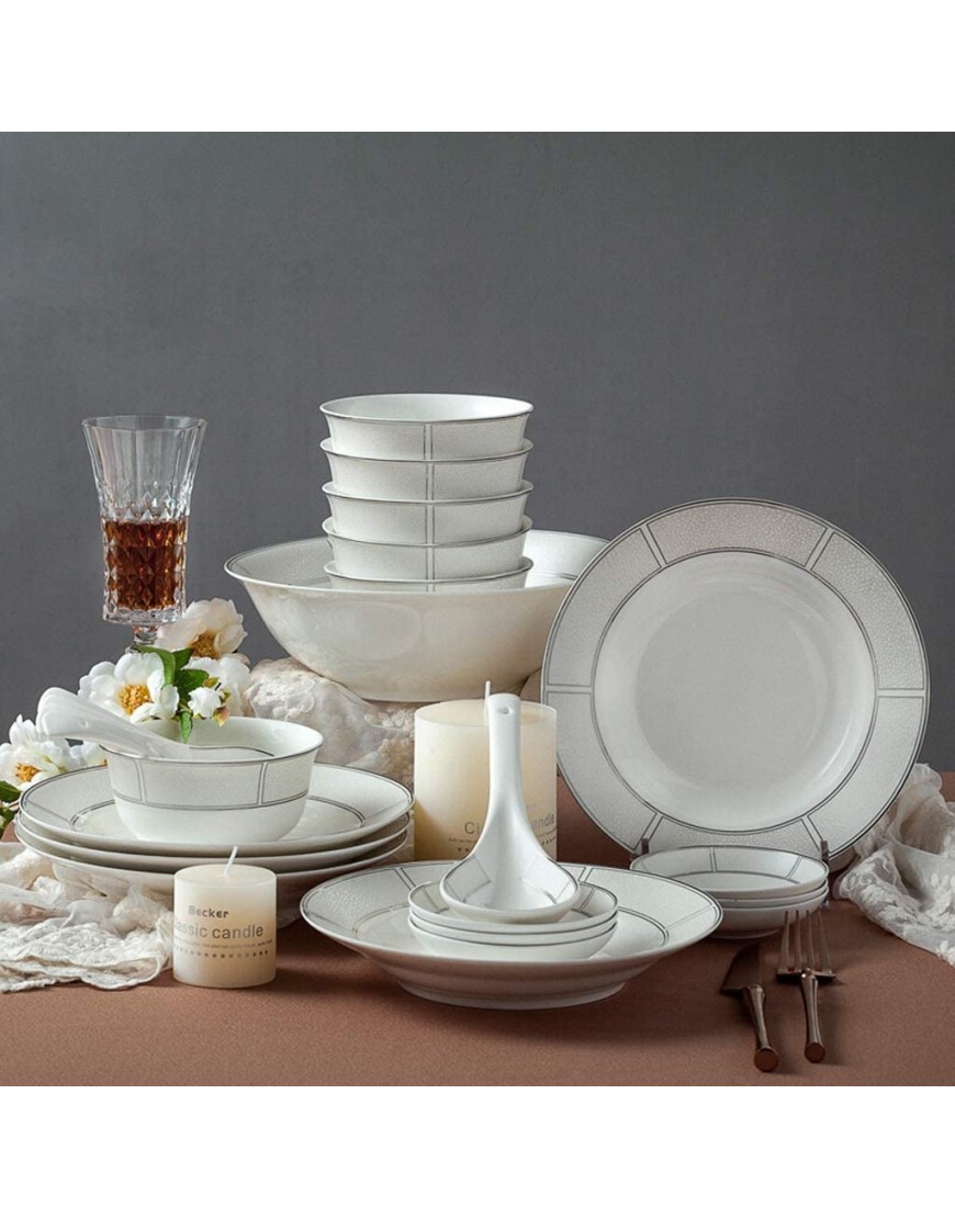 Service de Vaisselle en céramique avec 46 pièces Bol Plat Pot à Soupe cuillère | Ensembles de dîner Ensemble de Combinaison de Porcelaine de Style Minimaliste - B7KE3TANB
