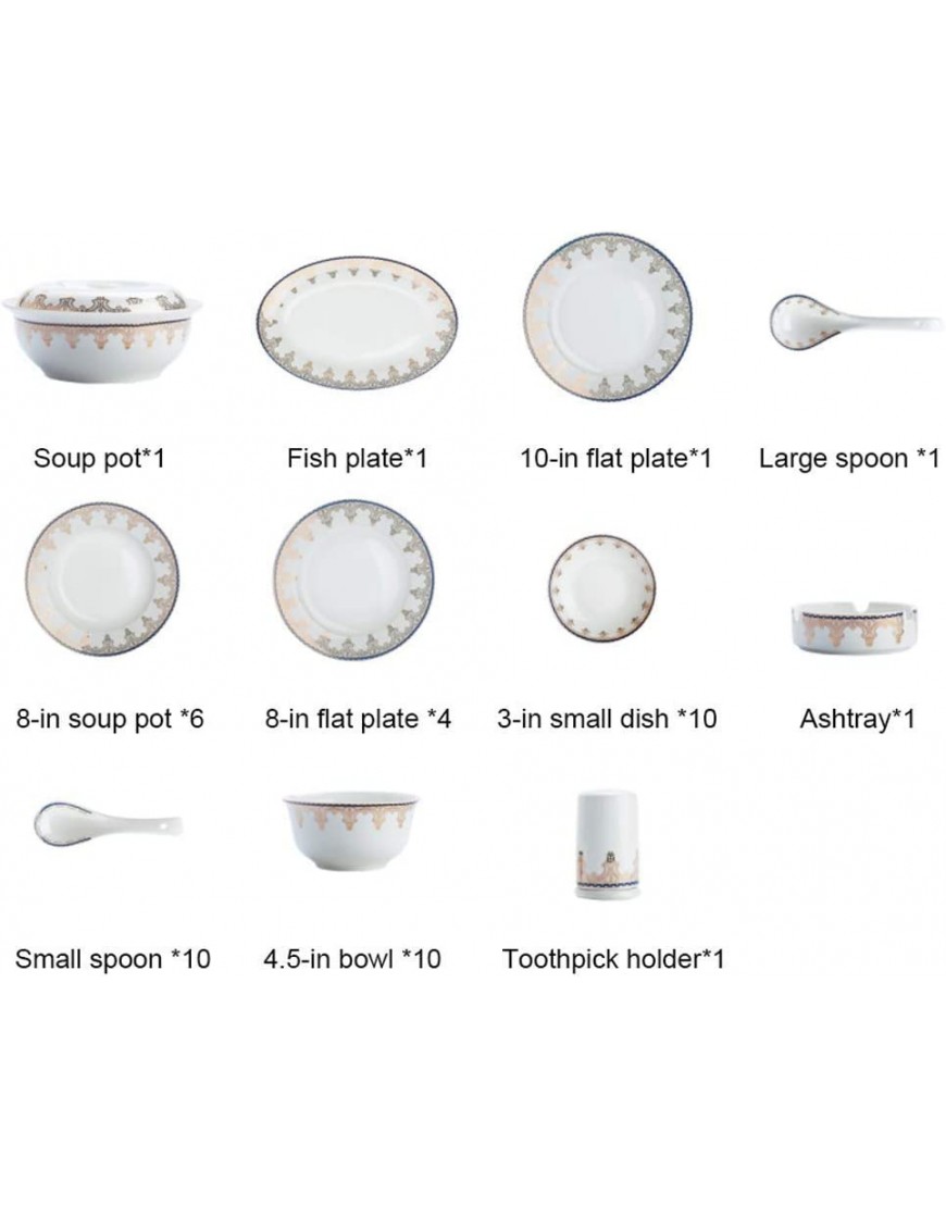 Service de Vaisselle en céramique avec 46 pièces Bol Plat Pot à Soupe cuillère | Ensembles de dîner Ensemble combiné en Porcelaine à Motif européen doré - BDBE6DFQF