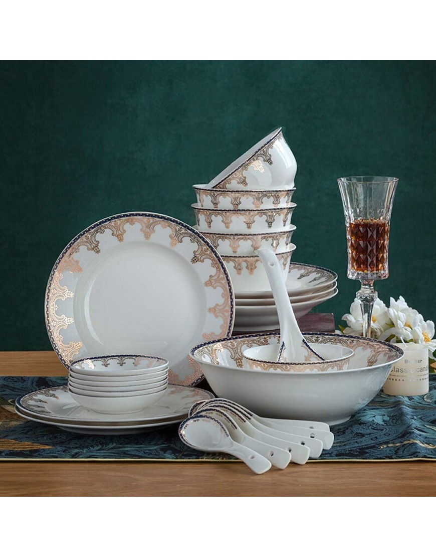 Service de Vaisselle en céramique avec 46 pièces Bol Plat Pot à Soupe cuillère | Ensembles de dîner Ensemble combiné en Porcelaine à Motif européen doré - BDBE6DFQF