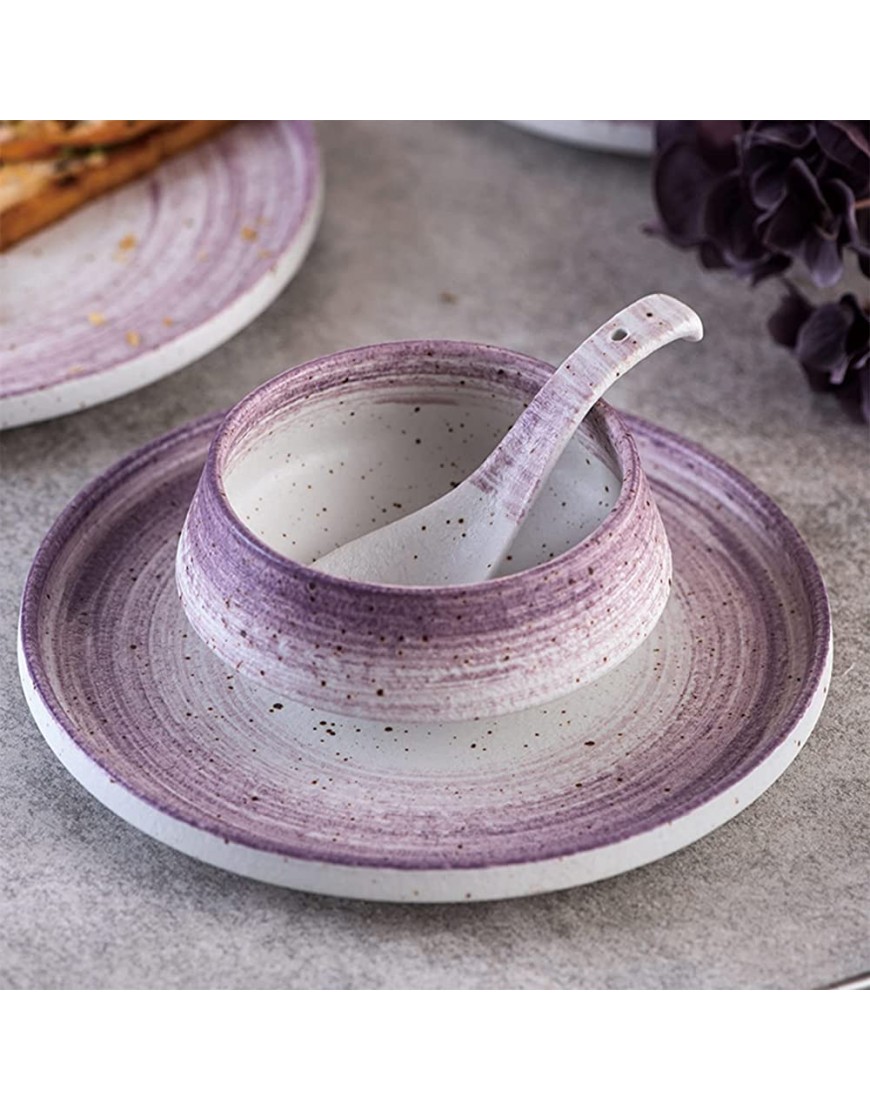 Service de vaisselle en céramique services de vaisselle ensembles de 26 assiettes et bols dégradés violets ensemble de combinaison de vaisselle ensemble de dîner à texture spirale peinte à la main - BK728MXCW