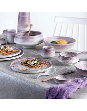 Service de vaisselle en céramique services de vaisselle ensembles de 26 assiettes et bols dégradés violets ensemble de combinaison de vaisselle ensemble de dîner à texture spirale peinte à la main - BK728MXCW