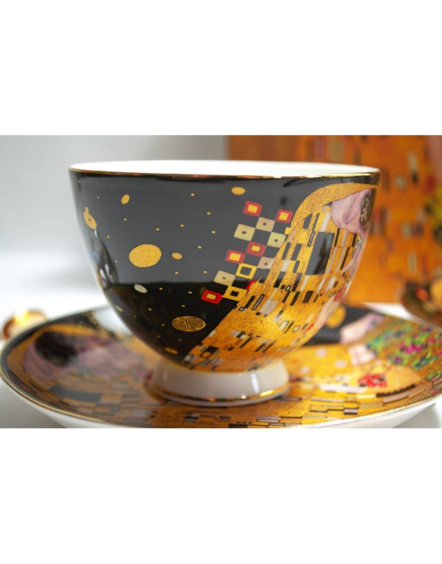 Atelier Harmony Gustav Klimt Set de à café en Porcelaine avec Coffret Cadeau Motif Le Baiser T2 Noir doré - B8D2KZSKH
