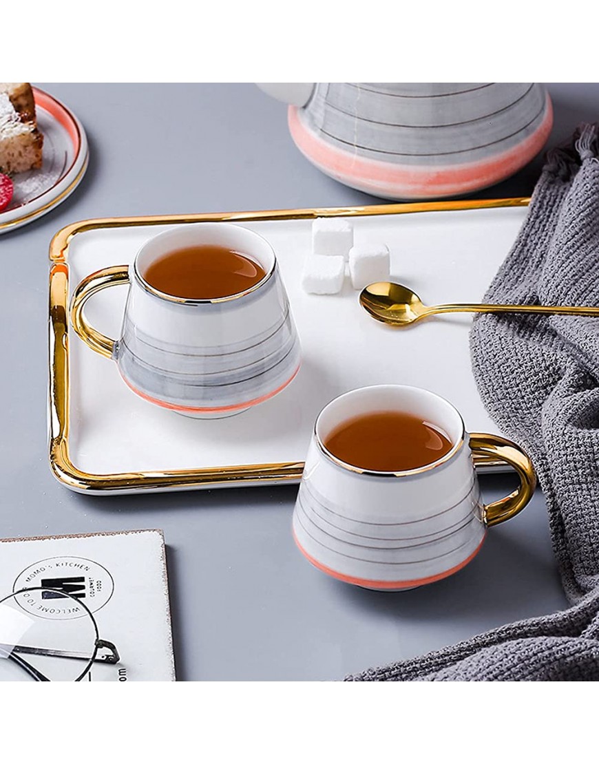European Ceramic Coffee Cup Set Creative Golden Stroke Home Hotel Afternoon Tea Kettle Cup Gift Box - B7349YMCB