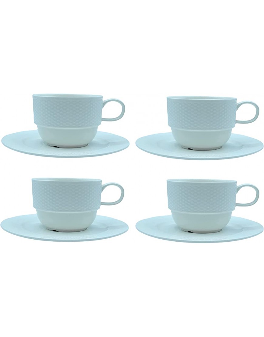 Lot de 4 tasses à petit-déjeuner avec 4 assiettes tasse à café au lait tasse à café en porcelaine design moderne 200 ml - BK361NQCO