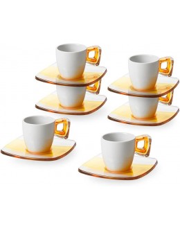 Omada Design Coffret de 6 tasses à café en porcelaine et acrylique 9 cl et 12 cm de diamètre avec soucoupe et cuillère à thé Ligne Square Jaune Transparent et Blanc - BQKAWIVMT