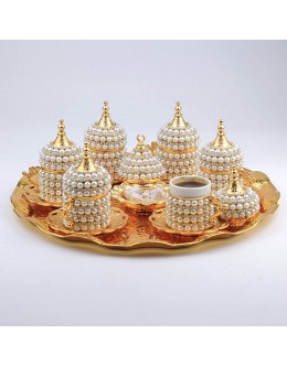 Service à café turc en pierre de perle dorée pour 6 personnes Turc grec arabe - B1QWJRMUF
