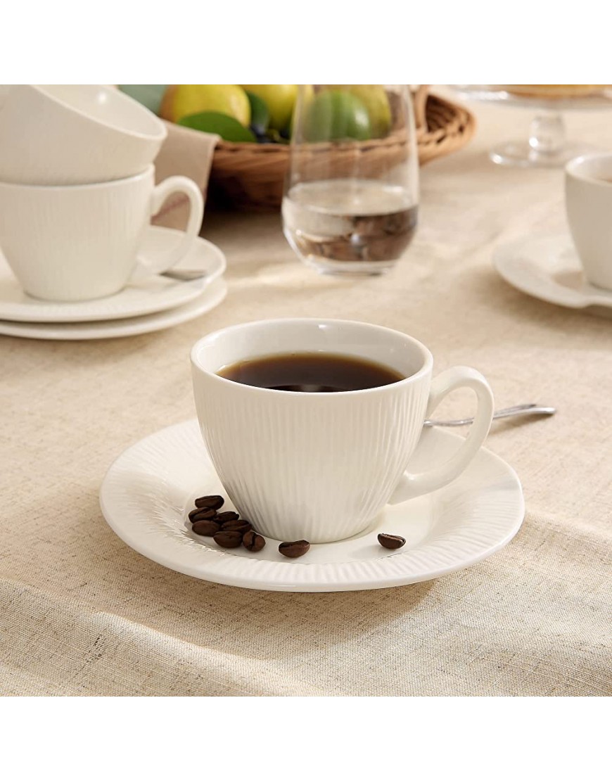 suntun Service à café pour 6 personnes Blanc Tasses à café avec soucoupe ronde en porcelaine moderne Service à café en forme de coquillage - B8EW1RFNN