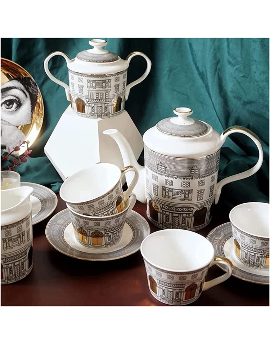 Tasse à café en porcelaine anglaise britannique soucoupe théière réservoir à lait ensemble complet de poignées peintes en or série de construction coffret cadeau service à café - BJKQVSBID