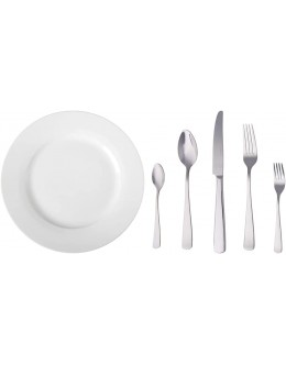 Basics Service de 6 Assiettes Plates en Porcelaine,10.5' & Service de 20 couverts en acier inoxydable avec bord carré Pour 4 personnes - B53E2DEBR