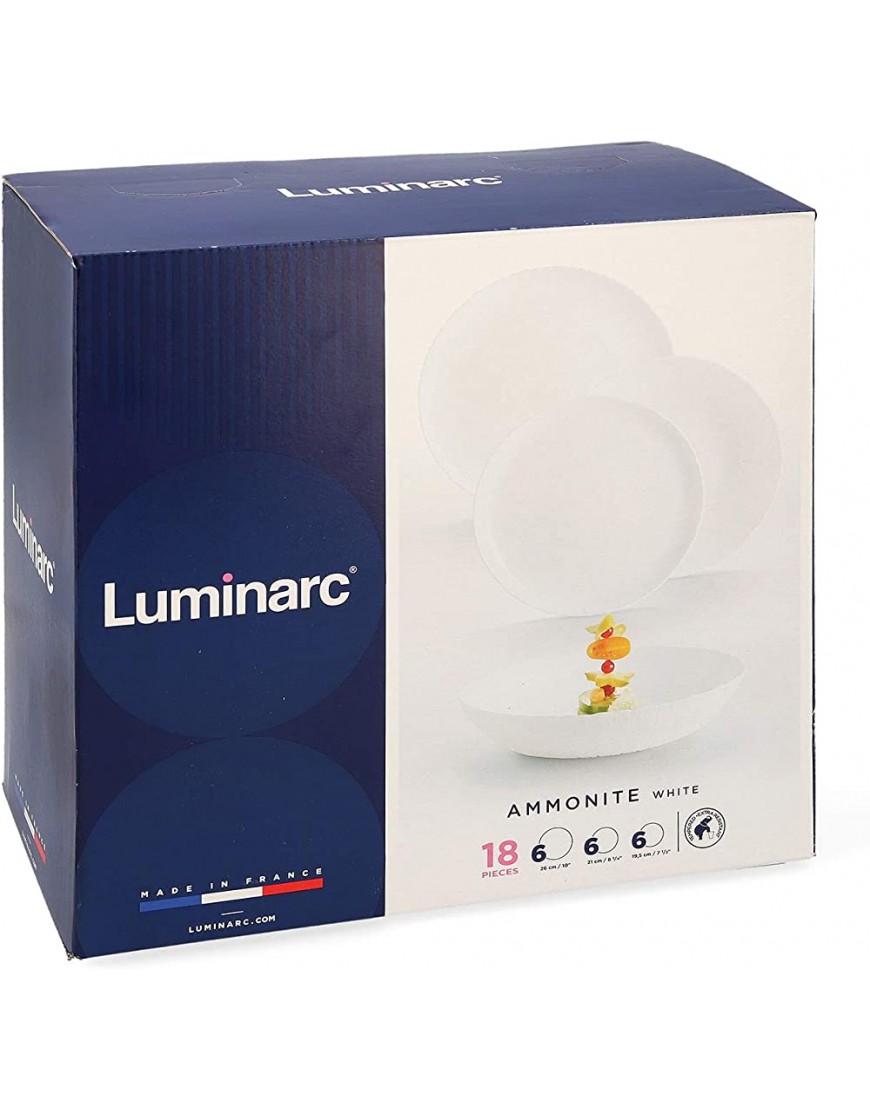 Luminarc 9319101 Vaisselle en Verre Opale Extra Résistant 6 Personnes 18 Pièces Sans BPA Fabriqué en France - B3AQDLYXQ