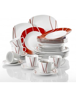 MALACASA Série Felisa Vaisselle de Noël 30pcs Services de Table Porcelaine 6 Tasses 6 sous-Tasses 6 Assiettes à Dessert 6 Assiettes Creuse 6 Assiettes Plates Vaisselle pour 6 Personnes - BM993JOWR