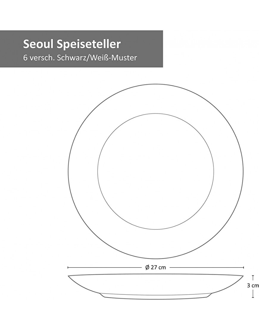 MamboCat Seoul Service de table 18 pièces Noir blanc I Set d'assiettes design pour 6 personnes I Assiettes extravagantes en grès avec motif I Assiettes creuses - BQKH2EPDE