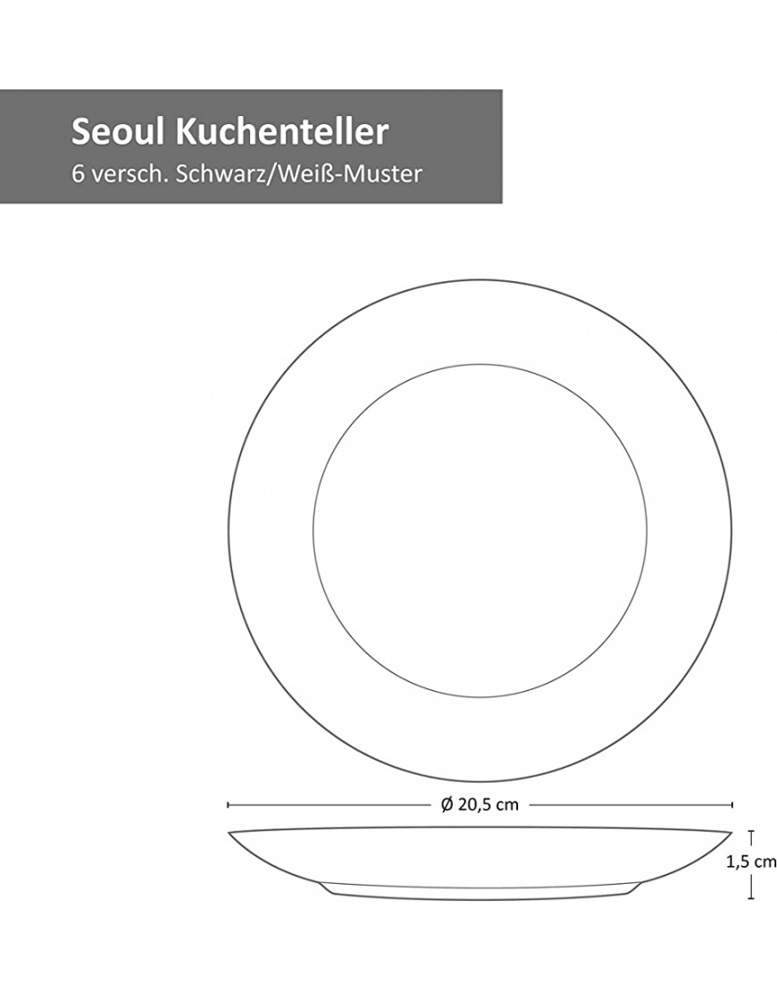 MamboCat Seoul Service de table 18 pièces Noir blanc I Set d'assiettes design pour 6 personnes I Assiettes extravagantes en grès avec motif I Assiettes creuses - BQKH2EPDE
