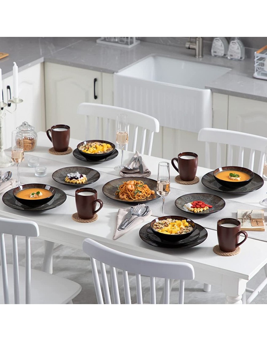 vancasso Série BUBBLE. Service de Table Complet Moderne pour 8 Personnes Vaisselle en Grès Glaçure Ceramique,32 Pièces avec Formes Organiques Brun - BBW32PQNY