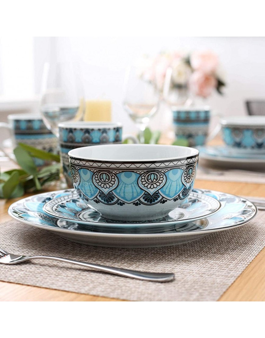 VEWEET série Audrie Service de Table Complet en Porcelaine 16 pièces pour 4 Personnes Vaisselle de Table avec Assiette，Bol，Tasse Style Marocain - B3887NJLT