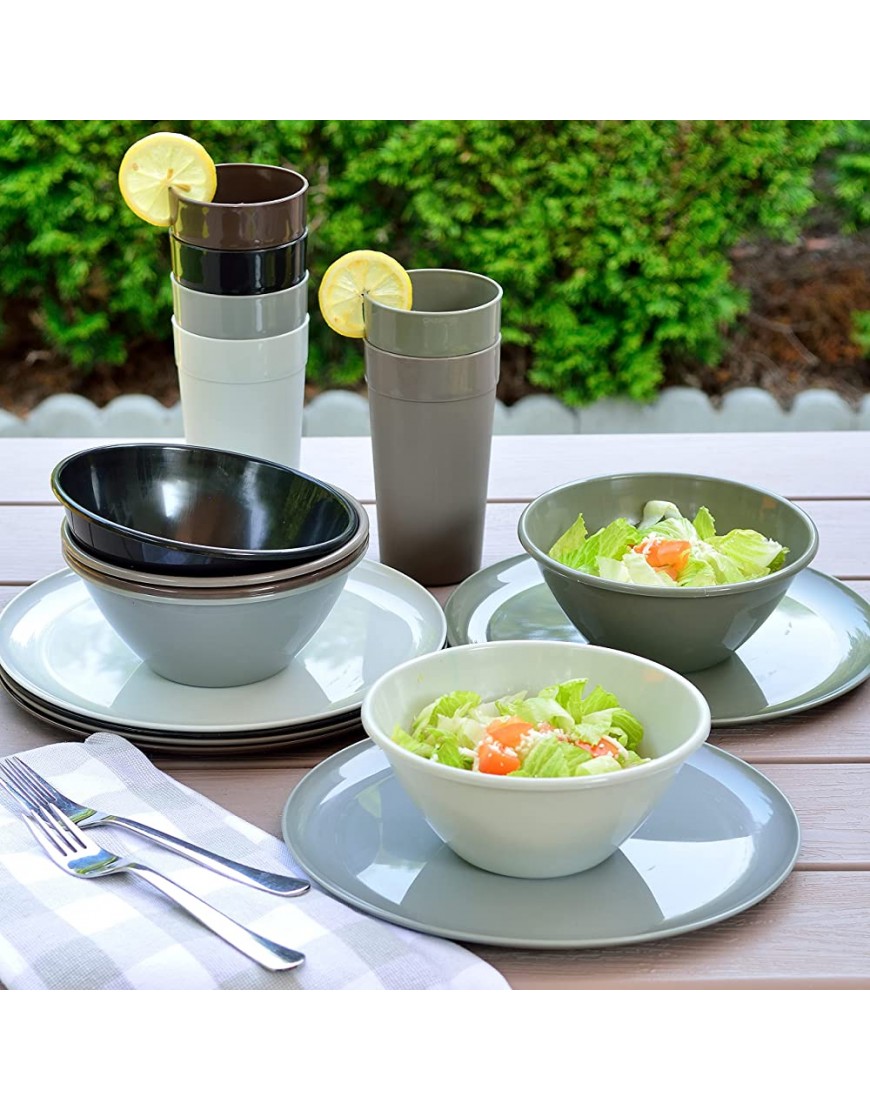 Youngever Vaisselle de cuisine en plastique réutilisable 18 pièces assiettes plats bols tasses service pour 15,2 cm Couleurs assorties urbain - B7Q41TJUG