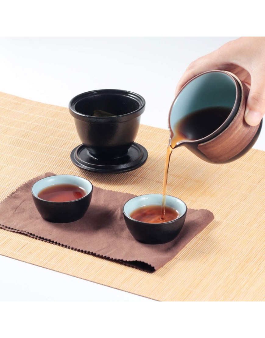 Mini Théière de voyage en céramique Kung Fu chinois 1 pot 2 tasses en porcelaine avec infuseur à thé Sac portable pour pique-nique en plein air Noir - BWH5BZHMH