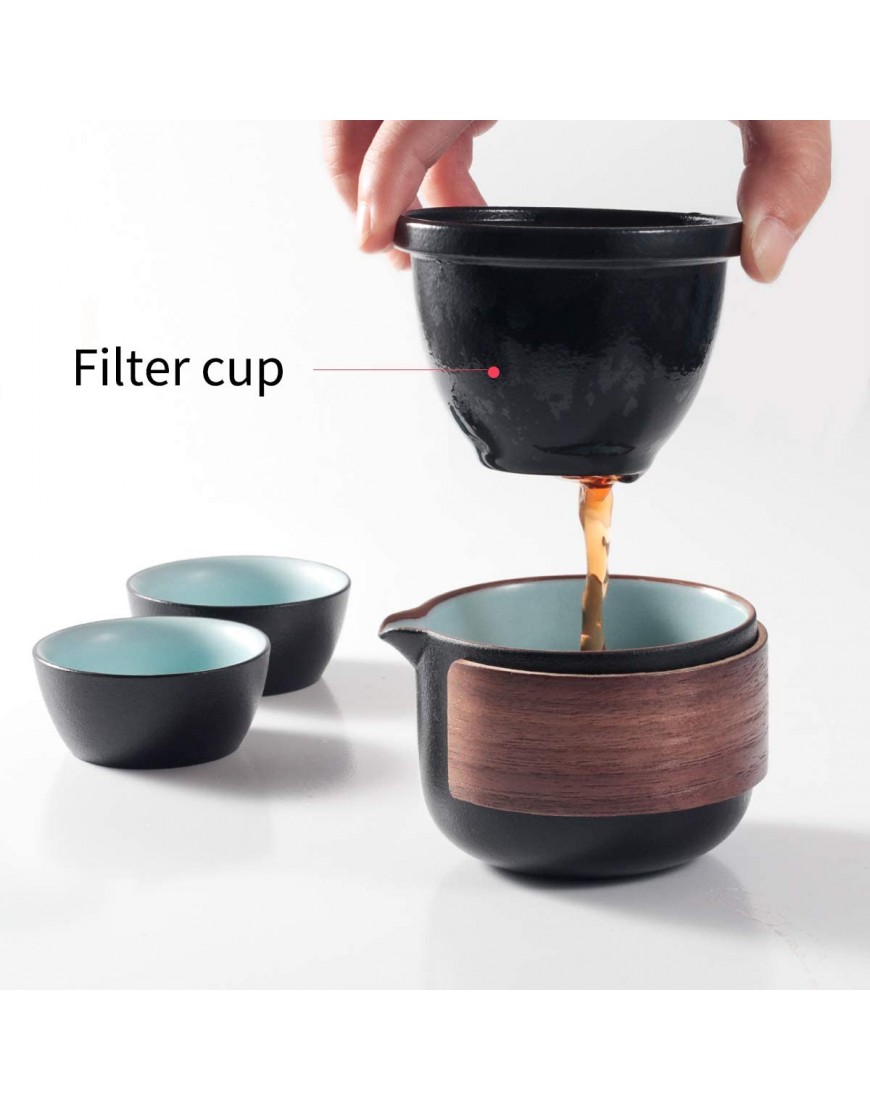 Mini Théière de voyage en céramique Kung Fu chinois 1 pot 2 tasses en porcelaine avec infuseur à thé Sac portable pour pique-nique en plein air Noir - BWH5BZHMH