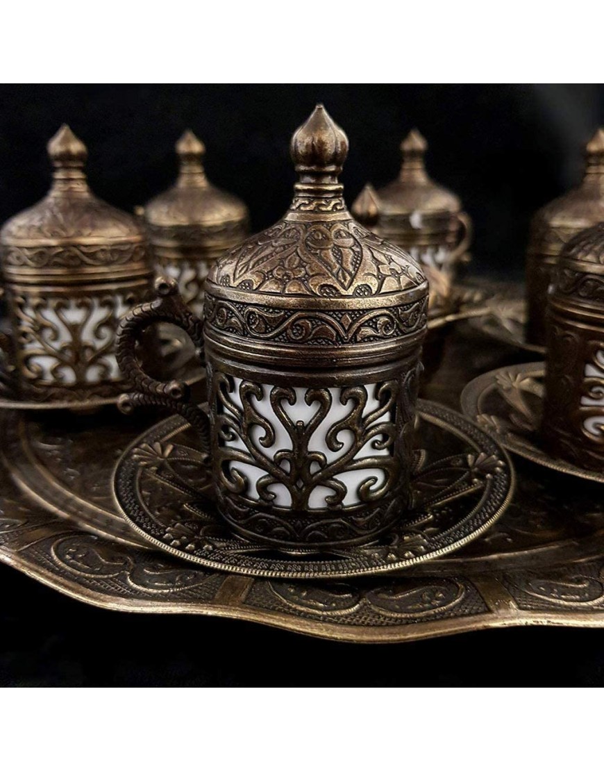 World Home Living – Service à thé et café style ottoman turque avec tasses soucoupes et plateau en laiton bronze - B5M73BSND
