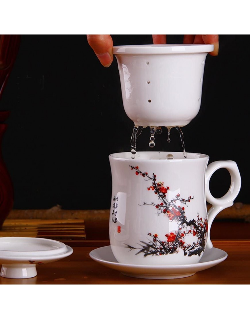 XIDUOBAO Chinese Style Porcelain Handmade Kung Fu Tea Cup,Ceramic Tea Cup With Loose Leaf Tea Brewing System Beautifully Designed Tall Tea Infuser Cup With Saucer & Lid - BDKW1DTCG