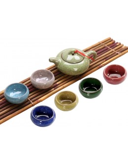 YzoTek Crack de Glace Colorée Glaçures Service à Thé en Porcelaine Ustensile de Service à Thé Chinois Kung Fu avec 6 Tasses à Thé Multicolores 1.7oz et Théière 6.8oz - BW55BTVSS
