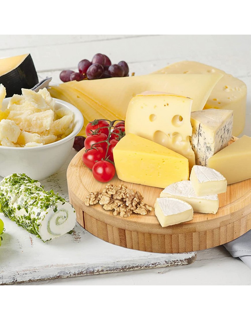MoYouno Planche à fromage avec rangement de couverts pivotants 4 couteaux à fromage Cadeau pour fruits fromage et viandes Convient pour une pendaison de crémaillère un pique-nique une fête - BWHV5WQWG