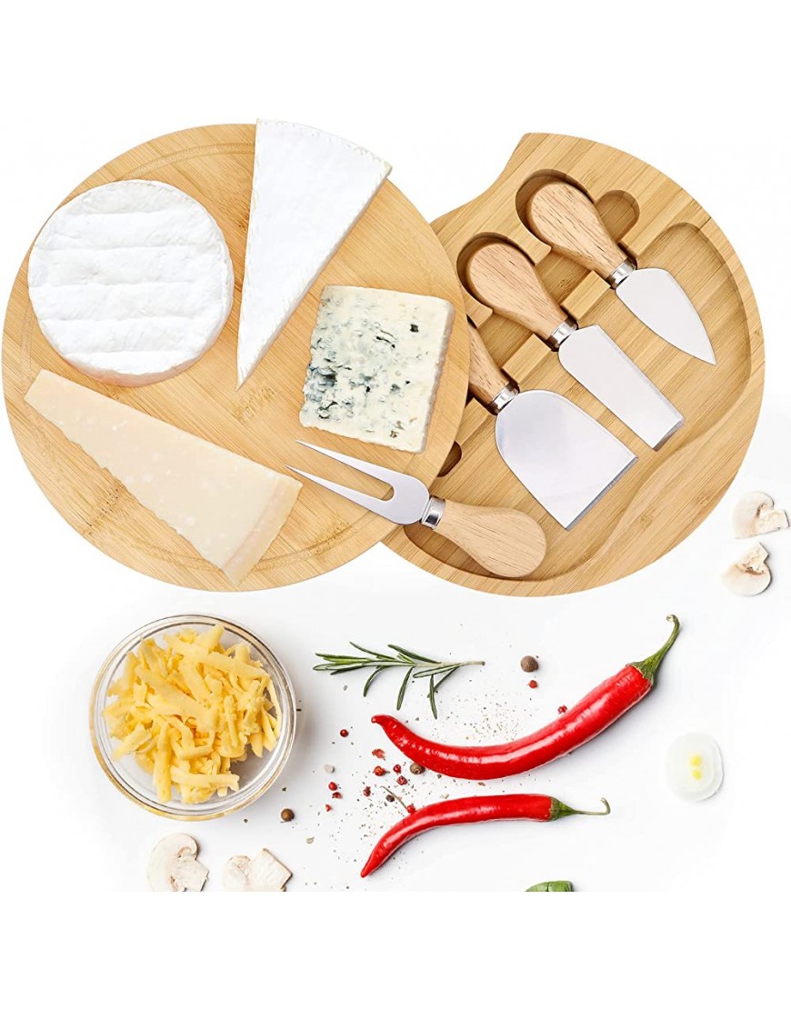 MoYouno Planche à fromage avec rangement de couverts pivotants 4 couteaux à fromage Cadeau pour fruits fromage et viandes Convient pour une pendaison de crémaillère un pique-nique une fête - BWHV5WQWG