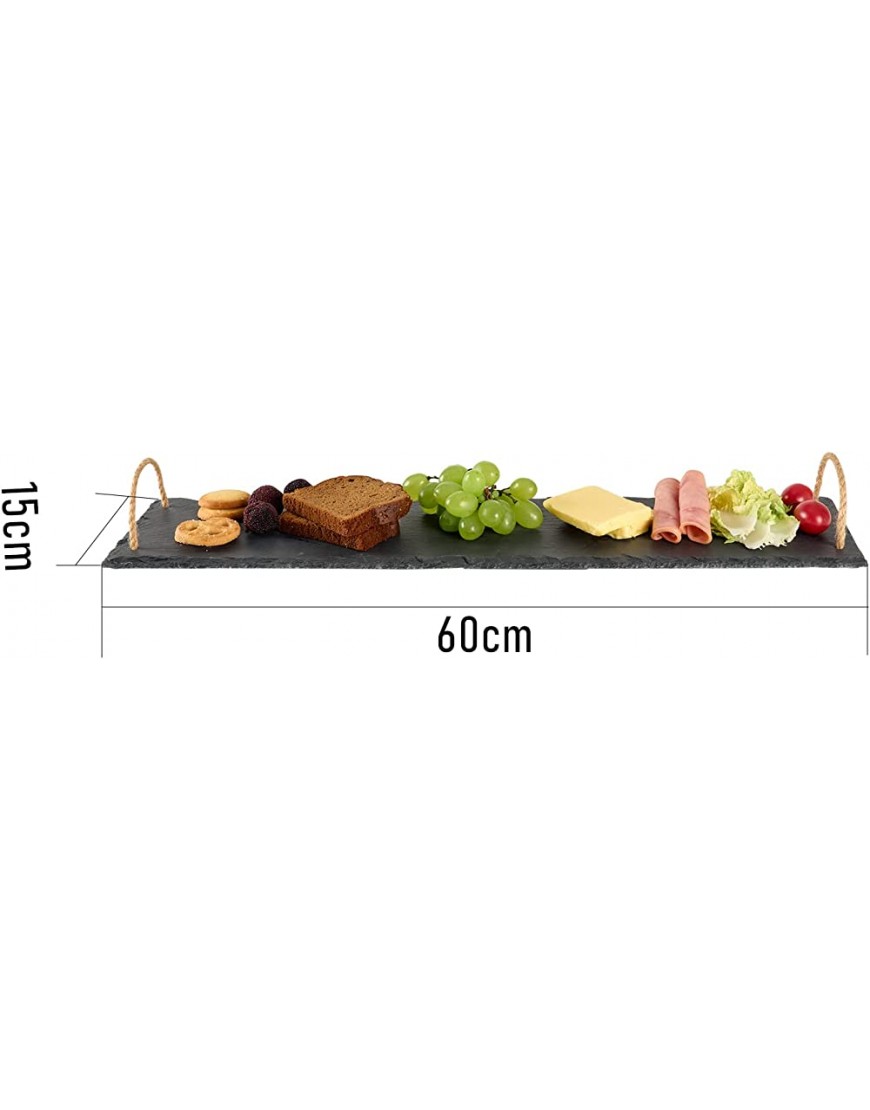 Assiettes en Ardoise Rectangulaires -Pierre Naturelle Plateaux pour Servir Fromage Charcuterie Sushi Aperitifs Poignée de corde-60x15cm - BK9JNRGNB