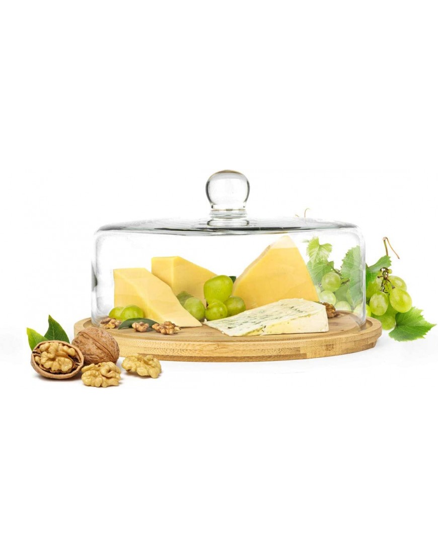 Sendez Cloche en verre avec planche à découper 28 cm Cloche à fromage Cloche en verre Cloche à gâteau Cloche en bois et verre - BM4A5CHOV