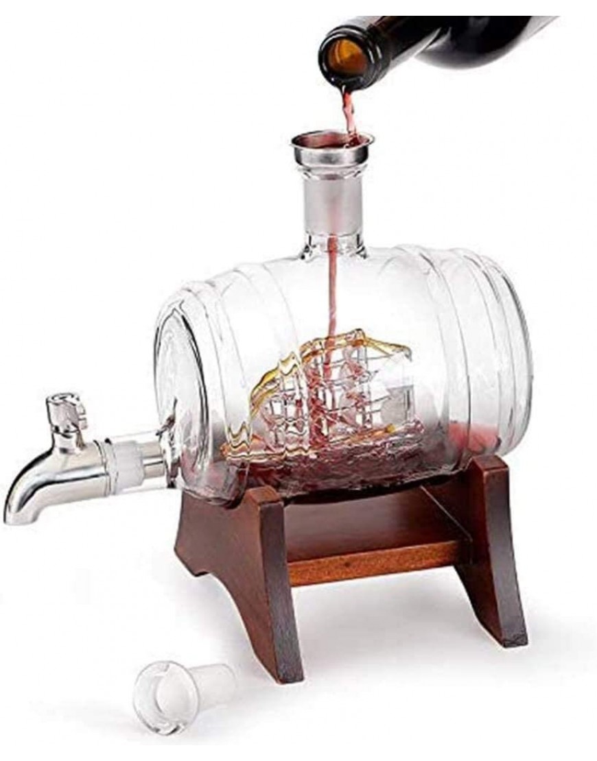 NIANXINN Set de décanteur de Whisky Une Carafe de Globe de 1000 ML avec Un Robinet en Acier Inoxydable Forme de voilier Comprend Un Cadre de pin Fort et Un Casquette Carafe Whisky - B57K4RCCU