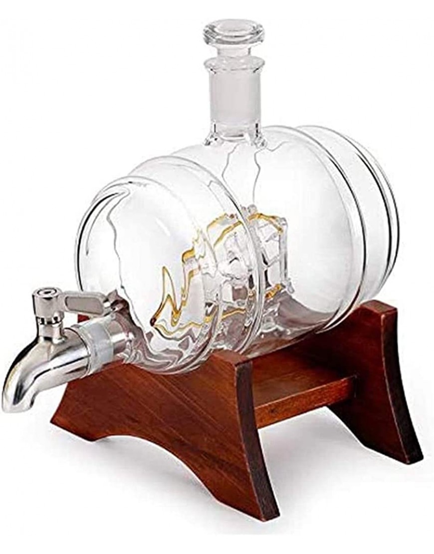 NIANXINN Set de décanteur de Whisky Une Carafe de Globe de 1000 ML avec Un Robinet en Acier Inoxydable Forme de voilier Comprend Un Cadre de pin Fort et Un Casquette Carafe Whisky - B57K4RCCU