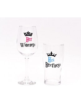 The Bright Side BSGLASS02 Ensemble de verres avec inscription « Her Wineness & His Beerness His & Hers » dans un coffret cadeau - B3V6DCAQK