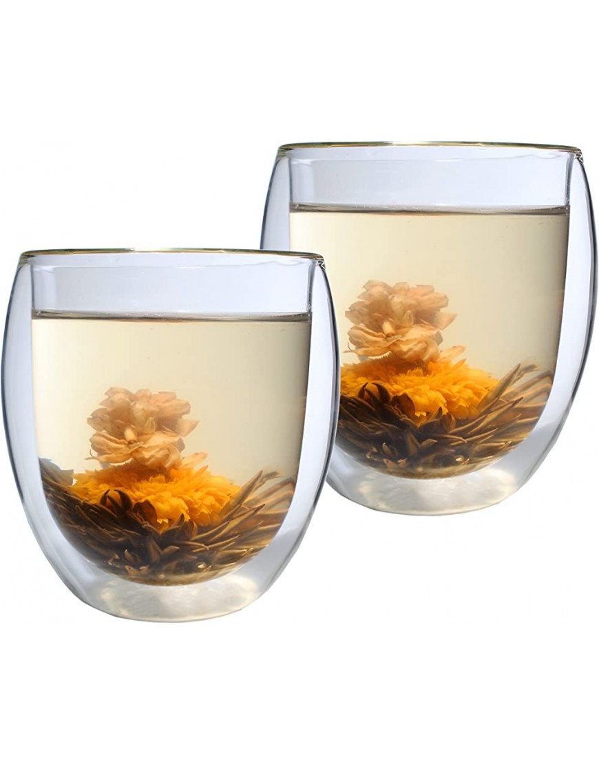 2x 400 ml XXL verres à double paroi en verres thermique "Ice-Bloom" avec deux fleur de thé très grand verres verres à thé café résistant à la chaleur dans une boîte cadeau - B9Q23PPTN