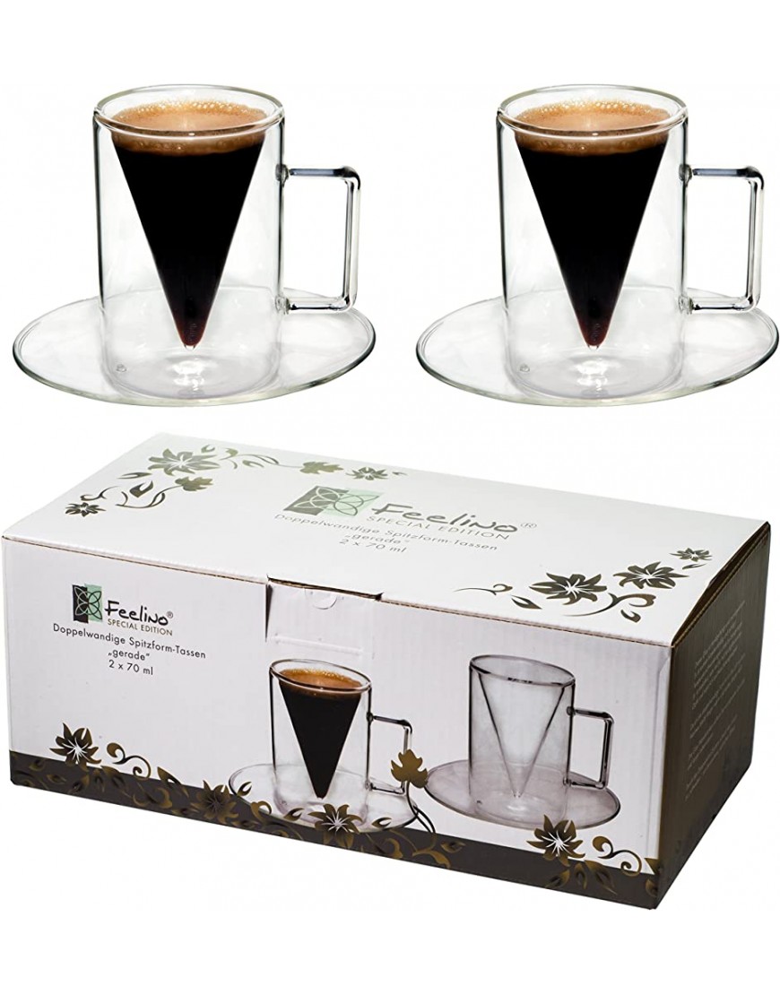 2x tasses à double paroi de 70 ml avec soucoupe design moderne pour votre espresso Design protégé et exclusif un cadeau spécial Spikey F de Feelino R - BVJKKFIZE