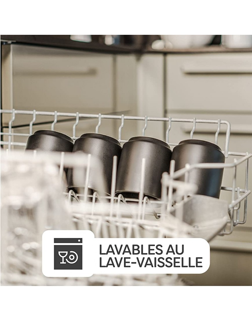4 Tasses à Cappuccino en Céramique Noire Design Empilable Paroi Épaisse Lavable au Lave-vaisselle 200 ml - BW5M9UOIC