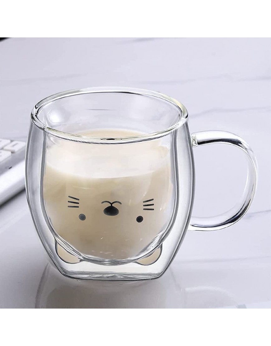 Arawat Lot de 2 tasses en verre à double paroi pour chat avec poignée et tasse à café avec cuillère et soucoupe tasses à café tasses à chat tasses à expresso cadeau pour Noël - BV2EJVNHN