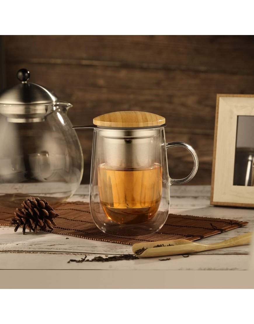 Glastal 430ml Tasse à thé en verre à double paroi avec passoire en métal Tasse à thé en verre Tasse à thé en verre borosilicate - BQKA1SQYN