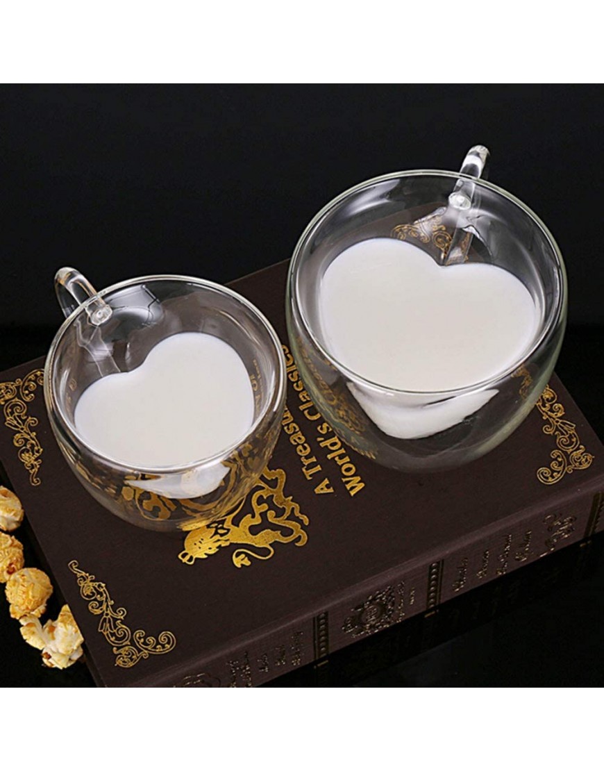 Lot de 2 tasses en verre à double paroi en forme de cœur pour le lait le citron le thé les amateurs de café les boissons pour les fêtes à la maison - B3JM1OXIJ