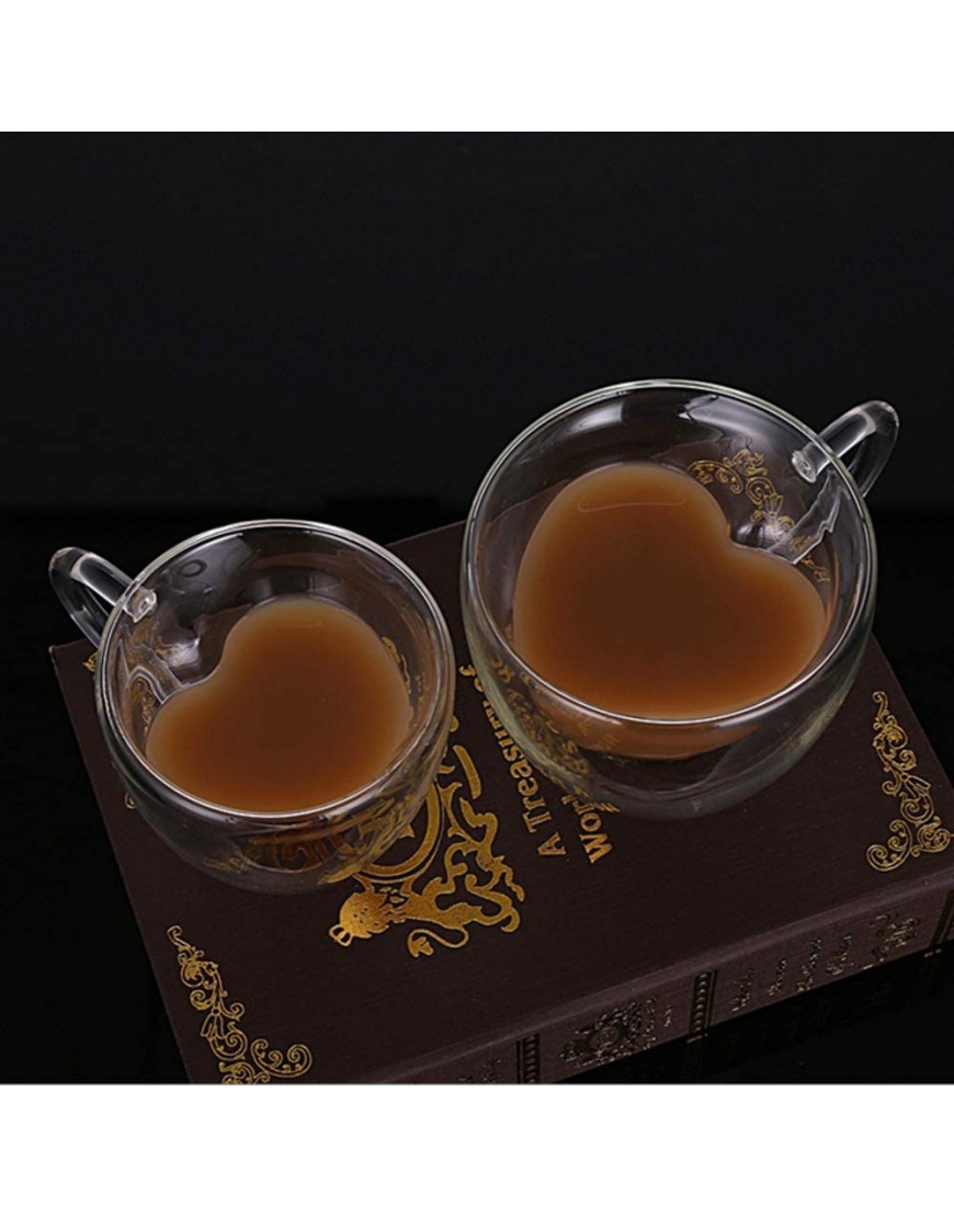 Lot de 2 tasses en verre à double paroi en forme de cœur pour le lait le citron le thé les amateurs de café les boissons pour les fêtes à la maison - B3JM1OXIJ