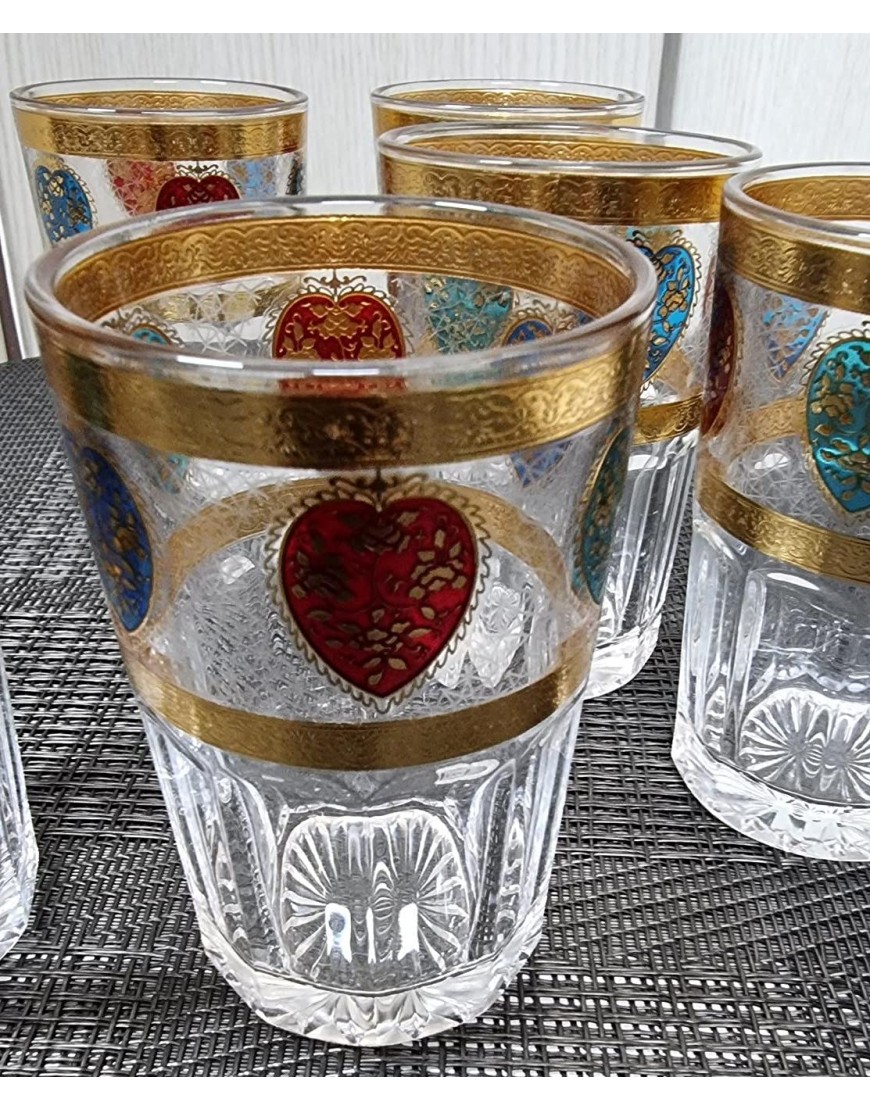 Lot de 6 verres en verre pour thé marocain coeur de couleurs - B1JD5ICKJ