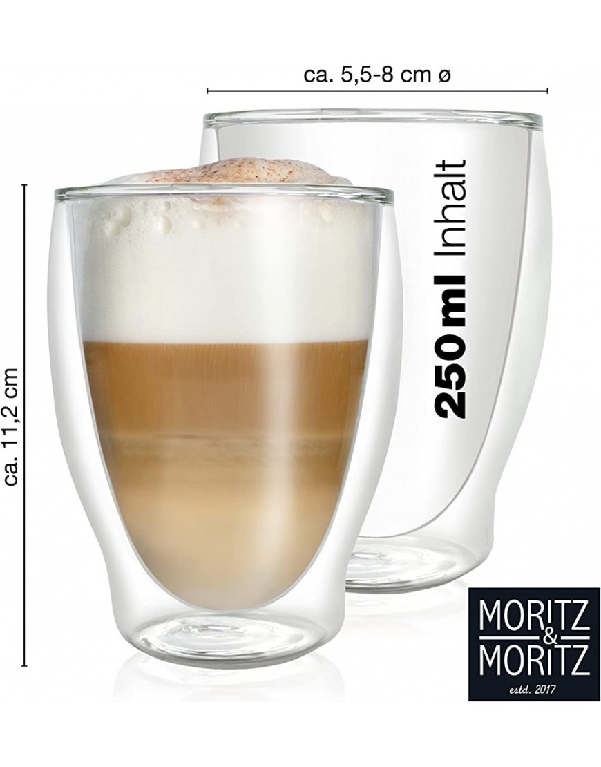 Moritz & Moritz Barista Milano 6 x 250 ml Verres à cappuccino double paroi 250 ml – Verres double paroi pour café thé ou dessert Passent au lave-vaisselle - BK86KBBWV