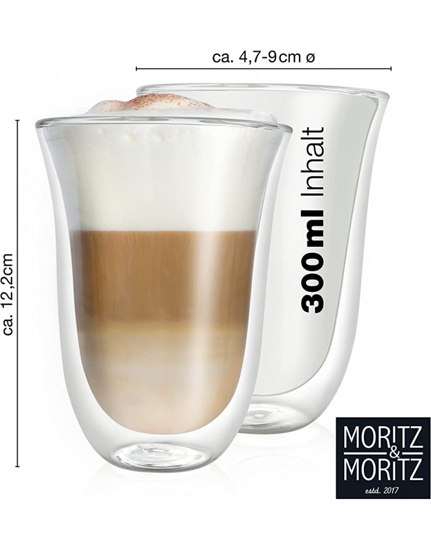 Moritz & Moritz Barista Napoli 2 verres à latte macchiato double paroi de 300 ml Verres à double paroi pour café thé ou dessert Adaptés au lave-vaisselle - BK1JALGDM