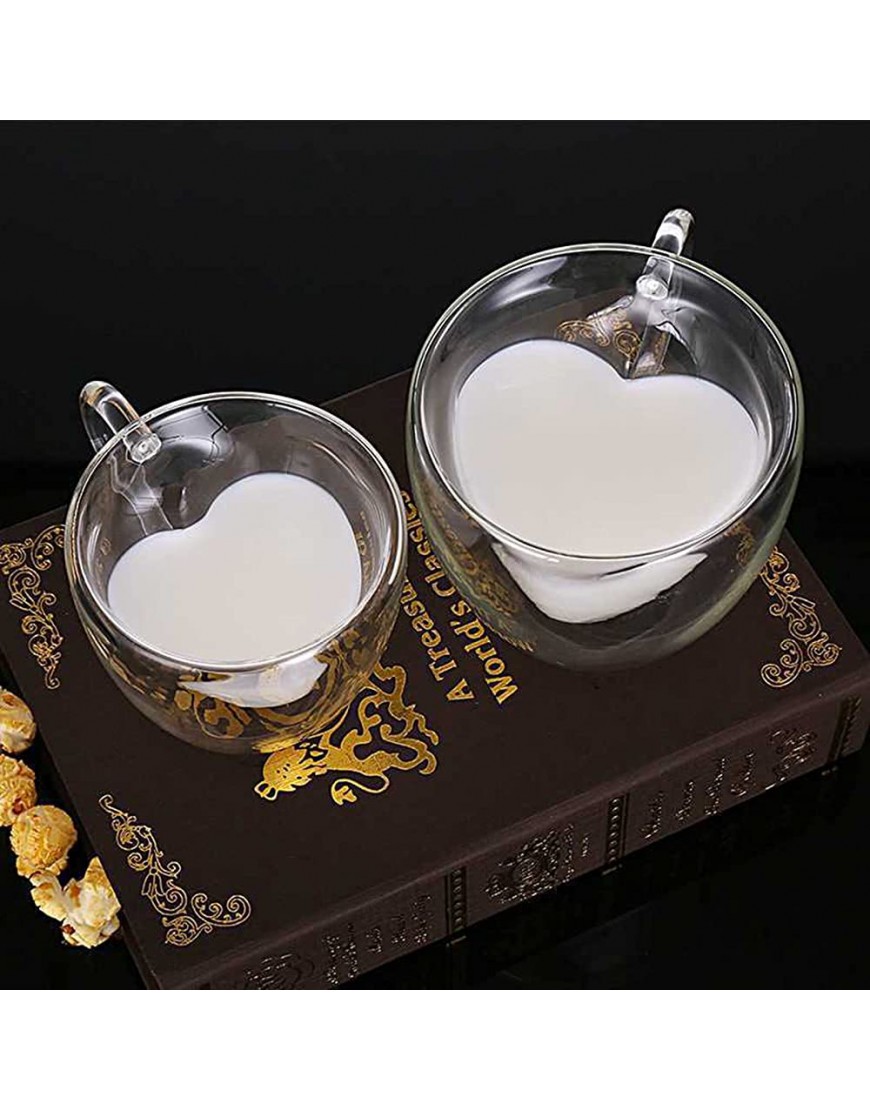 Plcnn Lot de 2 tasses à café à double paroi en forme de cœur de 180ml et 240ml Tasses à thé transparentes isolées avec poignée Pour café cappuccino latte lait - BDK1KHPYJ