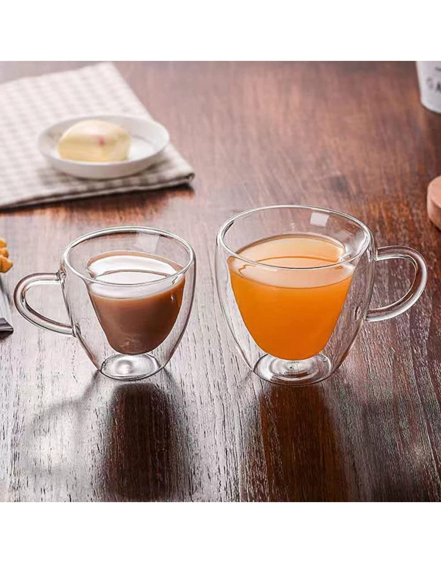 Plcnn Lot de 2 tasses à café à double paroi en forme de cœur de 180ml et 240ml Tasses à thé transparentes isolées avec poignée Pour café cappuccino latte lait - BDK1KHPYJ