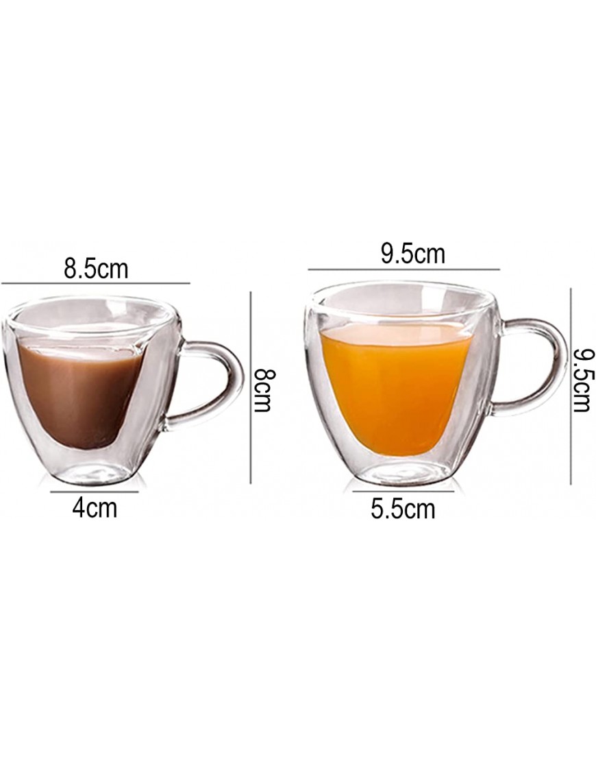 Tasse à café en forme de coeur à double paroi,URMAGIC 2 pièces 150 250ml Tasses en forme de coeur avec poignée tasse à café en verre isolé transparent tasse à thé isolée tasse en verre - BB4W4PBAI