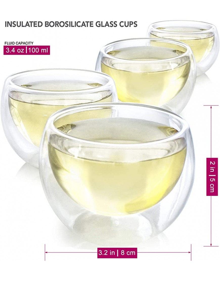 Teabloom 4 Tasses en Verre à Double paroi 100 ML – Tasses à thé et Expresso en Verre borosilicaté résistant à la Chaleur - BBDV9AKDW